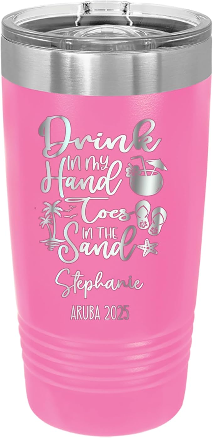 Drink In My Hand Toes In The Sand 20z Tumbler, Summer Mug, Stainless Travel Mug For Friends, Family Or Colleagues, 2025 Summer Tumbler (pink)