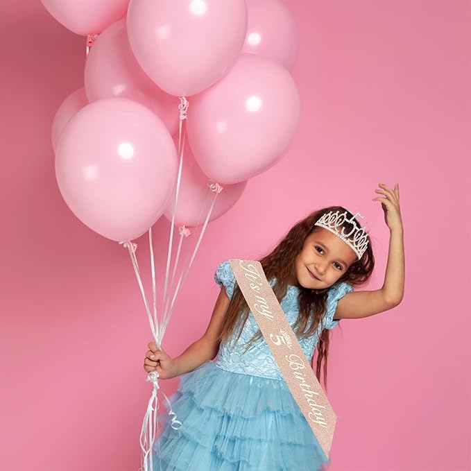 5th Birthday Decorations for Girls, Including Sash, Crown/Tiara, Candles, Cake Topper, 5th Birthday Gifts for Girls