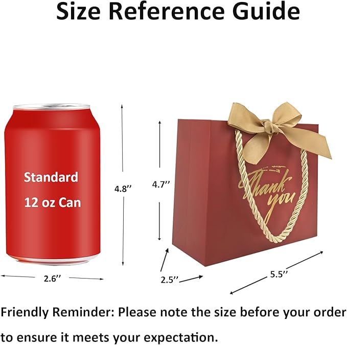 TKSBAG 100 Pack Small Thank You Gift Bags with Handles, 5.5''x 2.5''x4.7'' Mini Red Gift Bags Bulk for Baby Shower, Birthday, Wedding, Party Favors