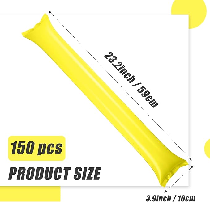 Thunder 150 Pcs Yellow Sticks Team Spirit Boom Sticks Cheering Noise Makers Plastic Cheerleading Spirit Stick Bam Inflatable Noisemakers Cheer Noisemakers Stick for Football Game Party Sport Events