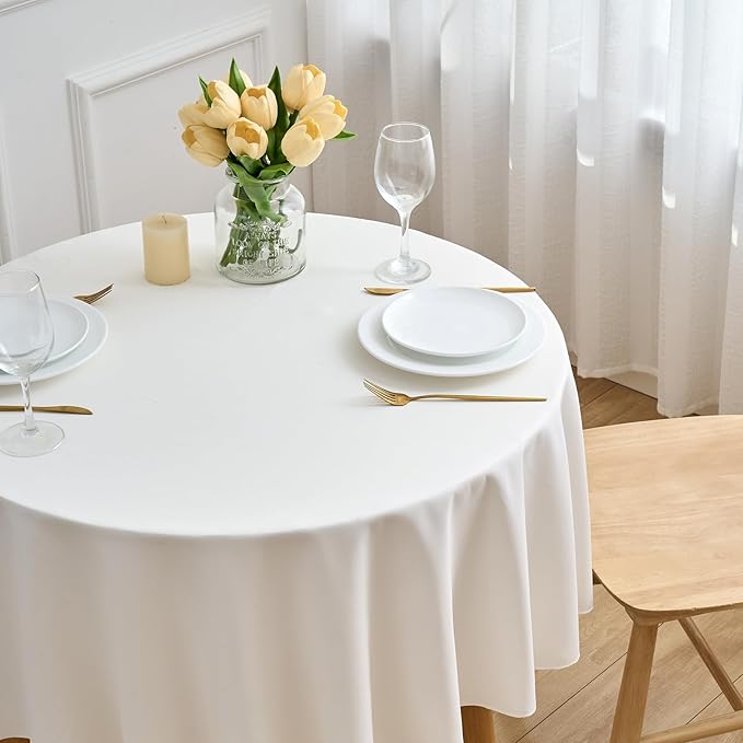 Ivory 6 Pack Round 60 Inch Tablecloth, Premium Polyester Table Cloth Washable Table Cover Stain and Wrinkle Resistant Decorative Table Cover for Party Wedding