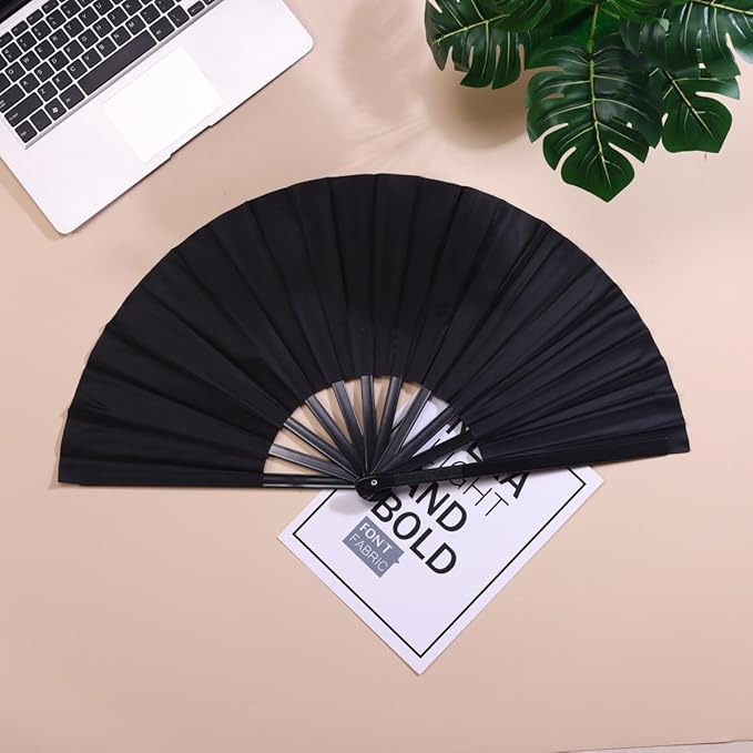 Plastic 13inch Large Rave Fan Popping Fan Clacking Fans for Line Dancing,Hand Fans for Women Foldable,Outdoor,Wedding,Party (Black-4)