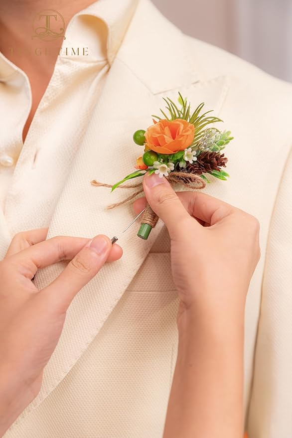TINGE TIME Tropical Citrus Boutonniere for Men, Set of 10 Groom and Groomsmen Boutonniere for Wedding, Prom, Homecoming, Anniversary, Graduation