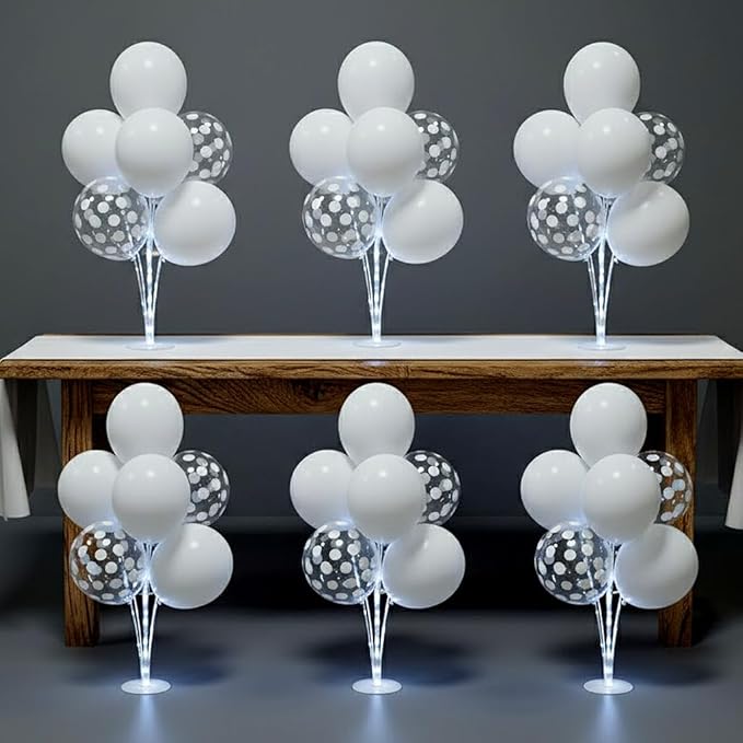 6 Pack of Light Up Balloon Centerpieces for Table Top, Easy Set with Pump included for Wedding Decorations, White Balloons, Latex Balloon Kit for Wedding Bridal Birthday Party Decorations