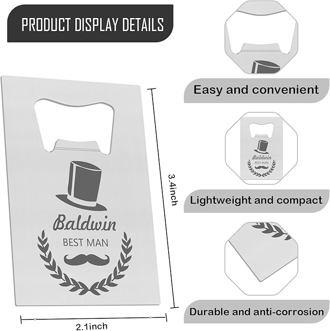 4PCSPersonalized Bottle Openers Credit Card Size, Groomsmen Best Man Gifts for Wedding Bachelor Party, Stainless Steel Beer Bottle Opener