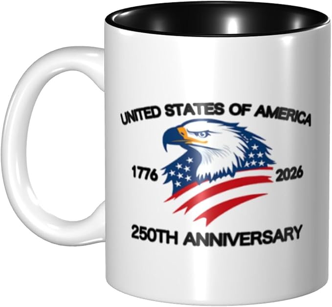 The USA White 1 250th 11oz Ceramic Mug Cute Coffee Mugs Tea Cup with Handle for Office and Home Gift for Men Women