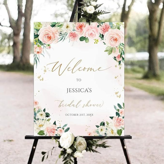 Welcome to Blush Pink Floral Bridal Shower Sign, Decoration - Printable Pink Floral Sign