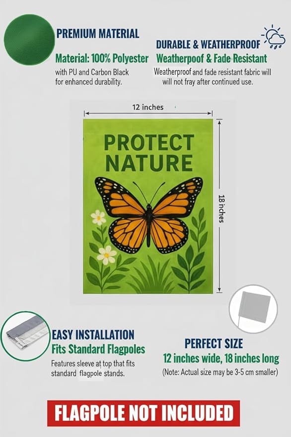 FLAGMEUP8386 Welcome Monarch Butterfly Garden Flag 12x18 Inch Double-Sided Polyester Yard Banner with Nature Message, Outdoor Patriotic Seasonal Decoration for Garden, Porch, Lawn