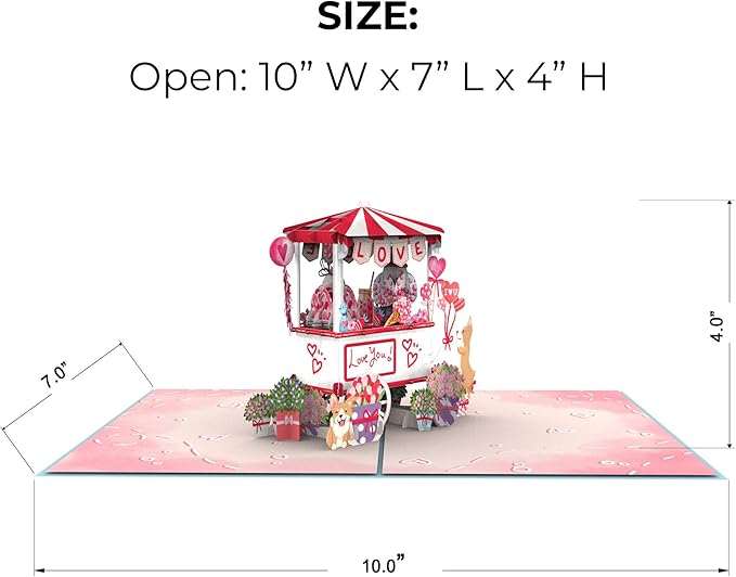 iGifts And Cards 3D Sweet Love Pop Up Card with Notecard – Romantic Valentine Anniversary Market Cart – Thinking of You Gift for Wife Husband Girlfriend Boyfriend – Alternative to Flowers – 5 x 7 Inch