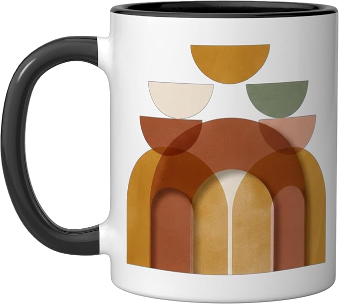 Mid-Century Modern Abstract Landscape Earthy Boho Arches Ceramic Mug, Black/White
