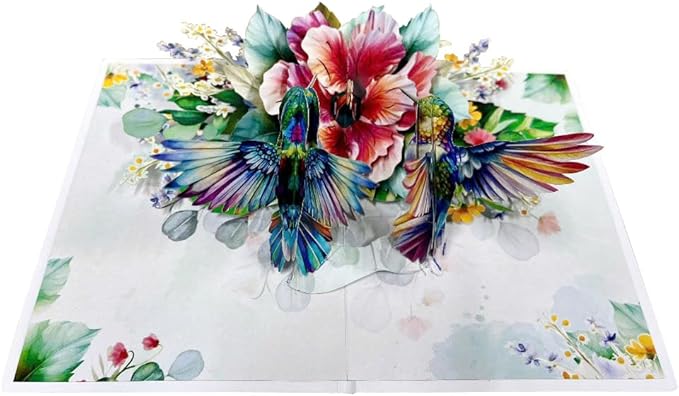 CUTPOPUP Birthday Card Pop Up, 3D Birthday Greeting Card, Mother's Day for Women, Mom, Wife, Grandma, Daughter (Hibicus Flower & Hummingbird Couple)