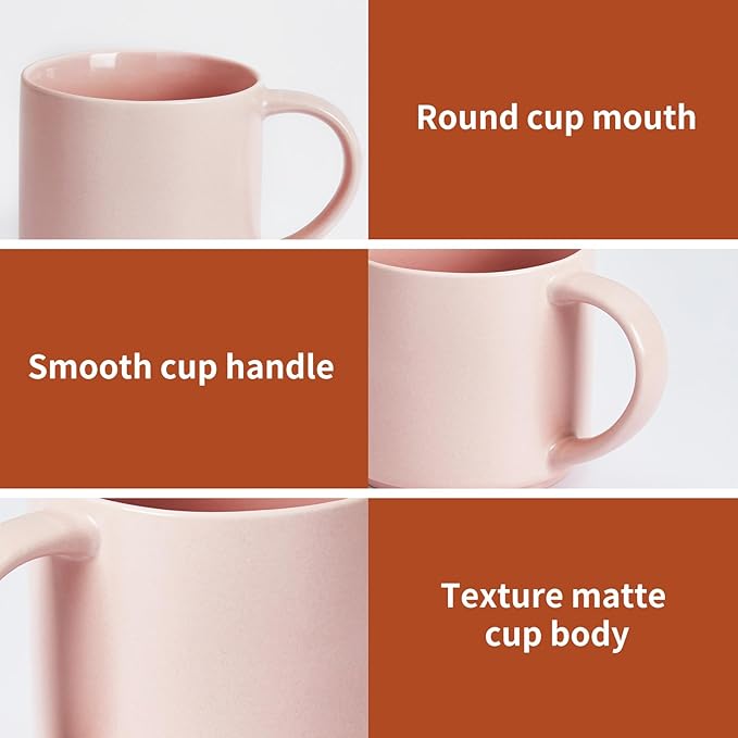 Ceramic Coffee Mugs, 16 oz Big Size for Oatmeal, Bosmarlin Matte Pink, Birthday Gifts, Dishwasher & Microwave Safe, Daily Office and Home Use