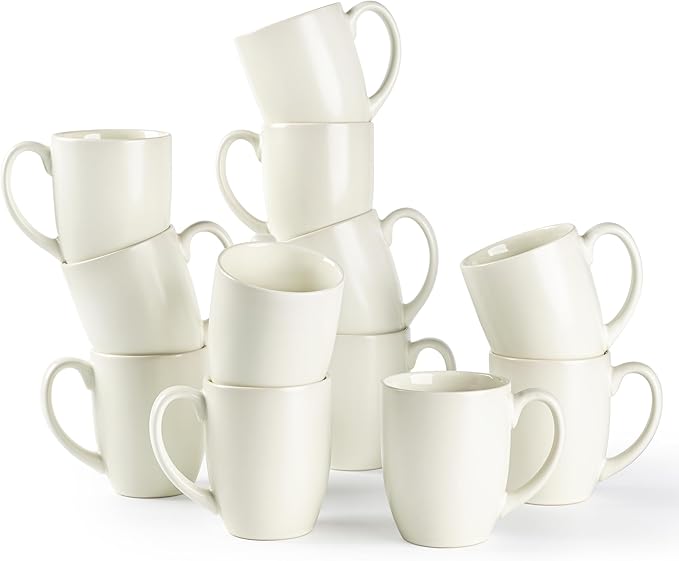 AmorArc 12 OZ Coffee Mugs, Matte Coffee Cups with Large Handle for Man, Woman, Ceramic Coffee Mugs Set of 12 for Latte/Cappuccino/Cocoa/Milk, Dishwasher & Microwave Safe