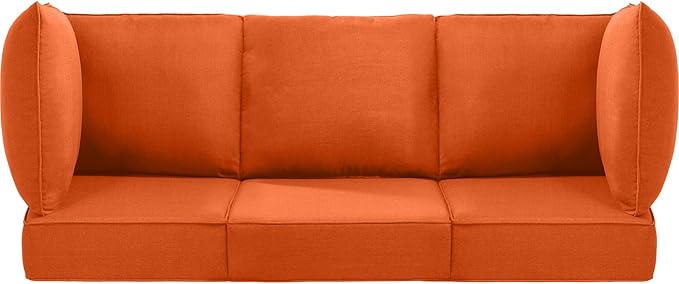 Luxury 24x24x6 Outdoor Couch Cushions Set of 3 - Water-Repellent 8-Piece Cushion Set for Outside Rattan Wicker 3-Seat Sofa Loveseat Chair Sectional Patio Conversation Sets - Orange/Classic