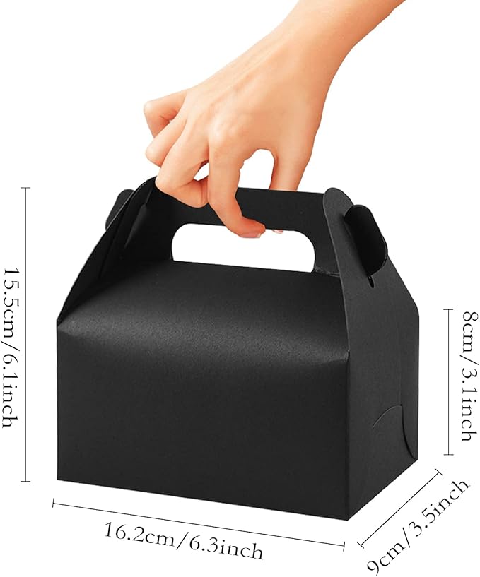 Lainrrew 30 Pcs Gable Candy Treat Boxes, Small Goodie Boxes Christmas Party Favor Boxes Kraft Paper Gift Box for Christmas Party Decorations Birthday Party Favors (Black)