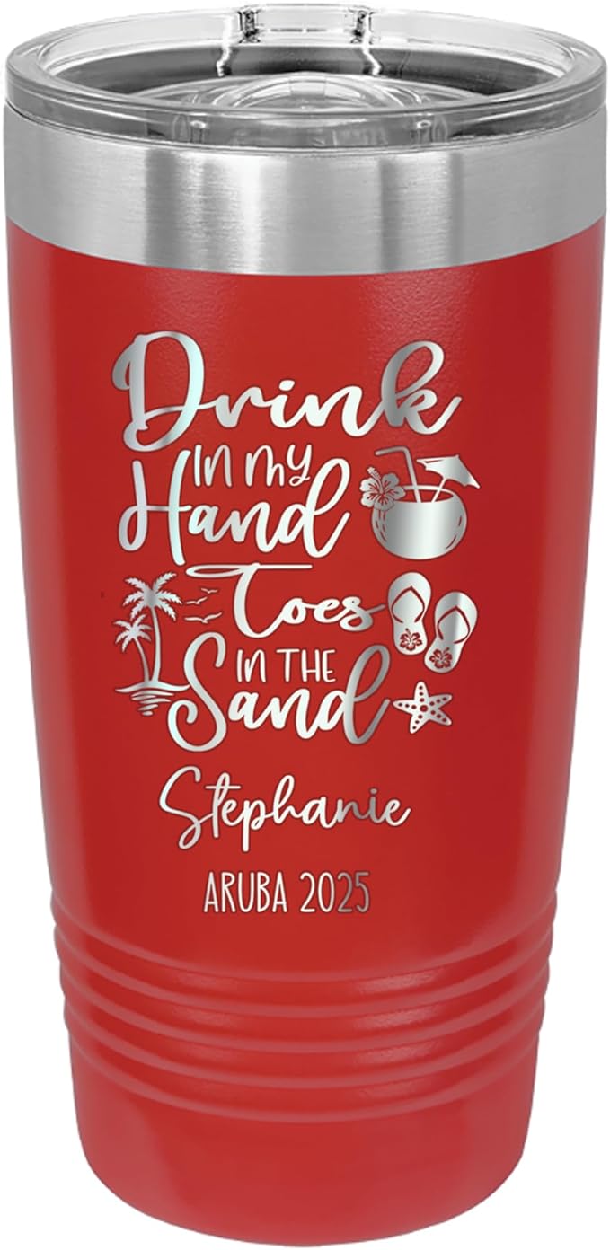 Drink In My Hand Toes In The Sand 20z Tumbler, Summer Mug, Stainless Travel Mug For Friends, Family Or Colleagues, 2025 Summer Tumbler (red)