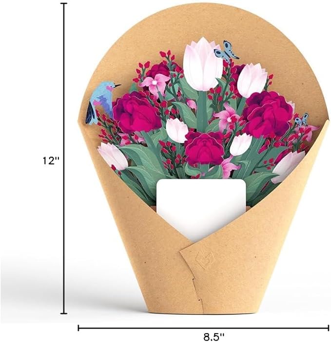 Lovepop Mother's Day Pop-Up Paper Flower Bouquet for Her - 3D Greeting Cards for Mom, Wife, Women - Tulips, Peonies, Orchids - 12" Assorted Bouquet - Blank Notecard Included