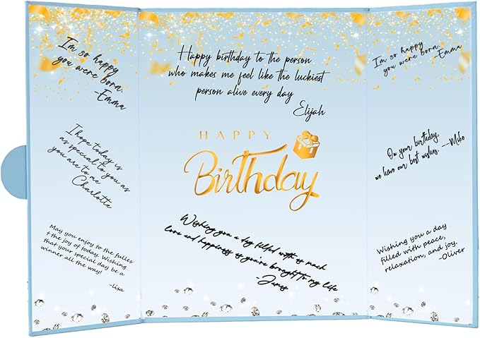 Crenics Birthday Decorations for Women or Men, Dusty Blue and Gold Birthday Guest Sign in Book Alternative, Happy Birthday Signature Book 18" x 12", Awesome Birthday Gifts for Girls Boys