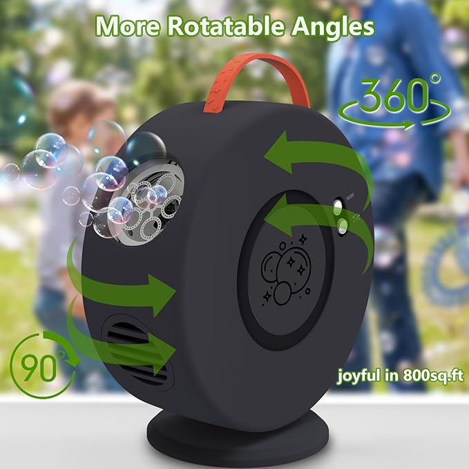 Bubble Machine for Kids Toddlers,Automatic Bubble Blower Rechargeable, 90° 360° Auto Rotatable Portable Bubble Maker Electric Bubbles Toy for 3 4 5 6 7 8 Year Old, Outdoor Wedding Party Gifts