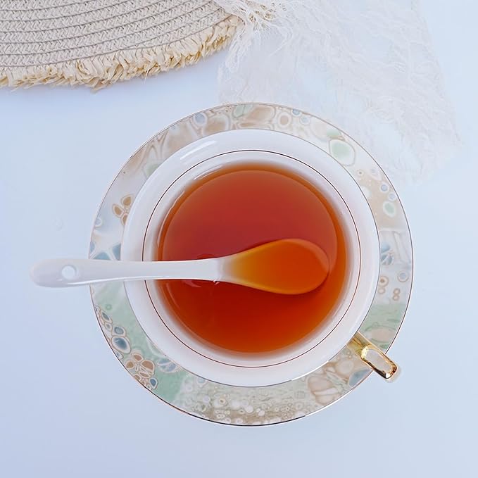 Bone China Tea Cup and Saucer Set with Spoon，Elegant Floral Tea Cup Set (7 oz)，British Coffee Latte Mug for Mother's Day Gifts