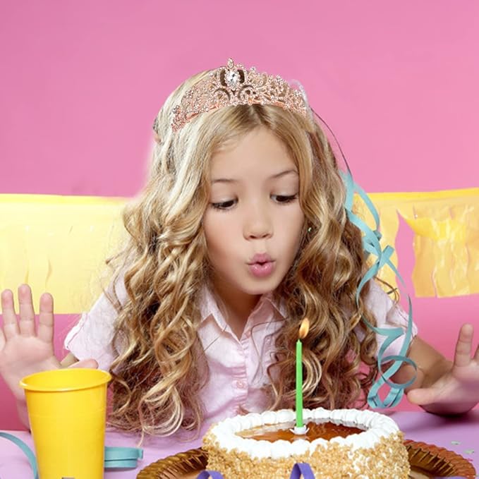 AOPRIE Birthday Crown and Queen Sash - Rose Gold Tiara for Women, Princess Crown With Rhinestone - Happy Birthday Accessories Party Favor