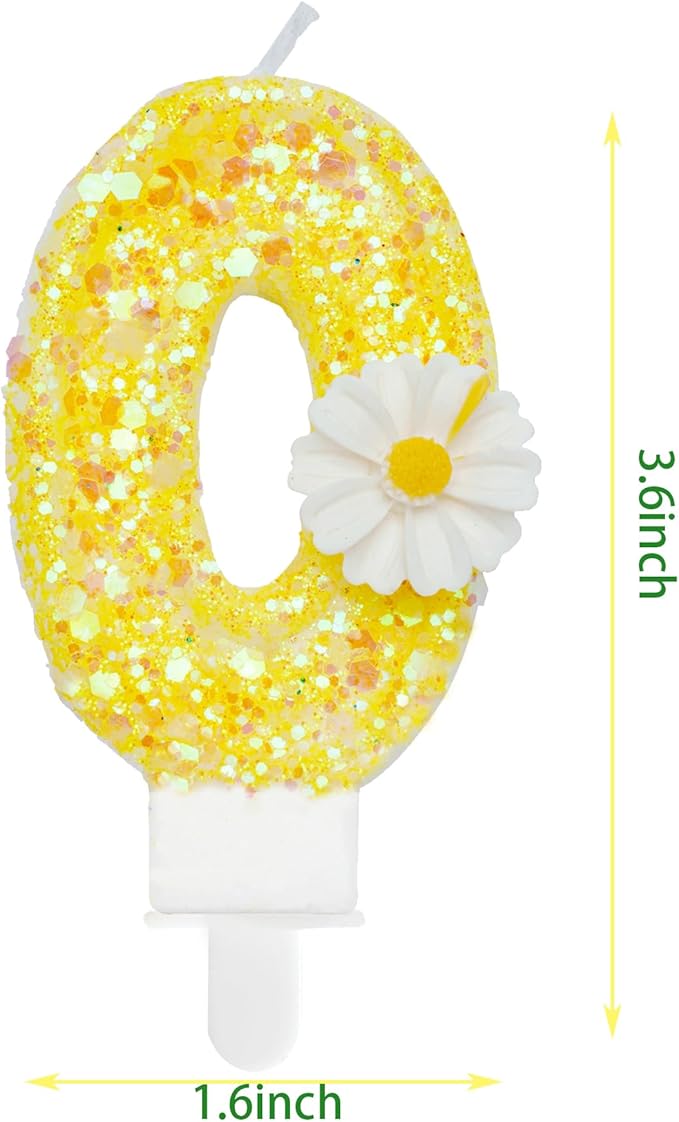 Birthday Candle 0, Yellow Flower Number 0 Candle for Cake Theme Party Supplies