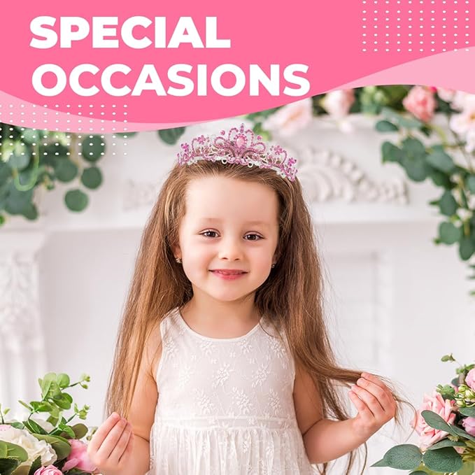 Birthday Tiara and Crown with Sash for Women, Hair Accessories for Wedding Party Costume (C - Pink)