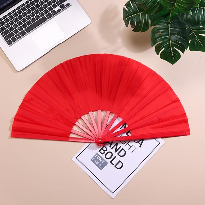 Plastic 13inch Large Rave Fan Popping Fan Clacking Fans for Line Dancing,Hand Fans for Women Foldable,Outdoor,Wedding,Party (Red-4)