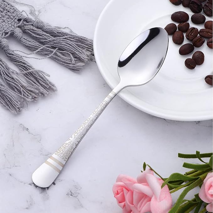 Silver Unique Pattern Design Coffee Espresso Spoons Mini, Mingcheng Stainless Steel Small Teaspoons Silverware Set of 6, BISDARUN 5.5 Inches Food Spoons for Demitasse Dessert Tea