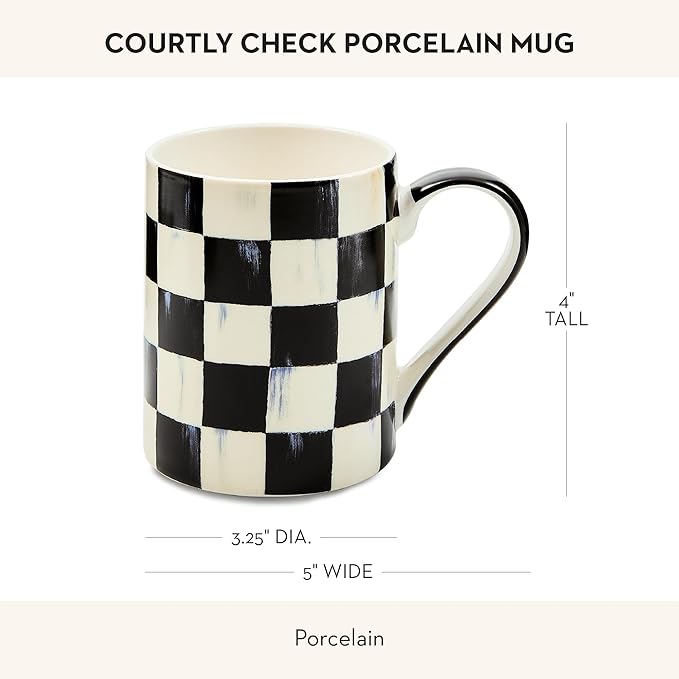 MACKENZIE-CHILDS Porcelain Mug, Tea and Coffee Mug, Black-and-White Courtly Check