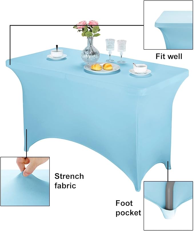 FORLIFE Spandex Table Covers - Fitted 4ft Tablecloth, Universal Stretch Patio Table Cover for Wedding, Banquet, Party, Bluemist