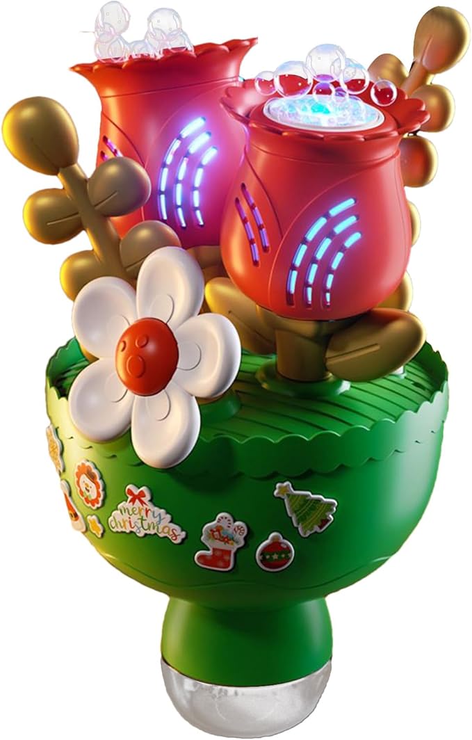 Automatic BubblesMachine, Bouquet Shape Indoor BubblesBlower, Portable BubblesMaker with Colorful Lights, Durable Material, Birthday Party School Park Playground Decoration