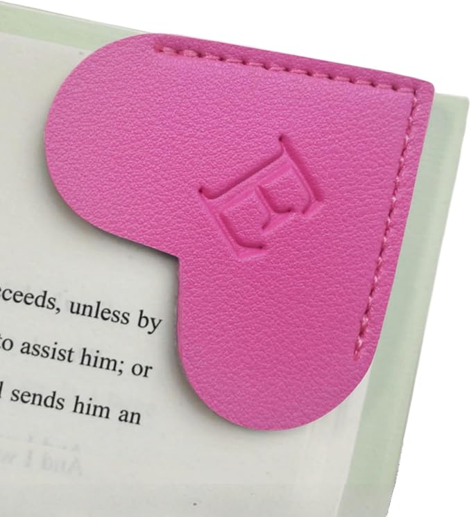 MOTEERLLU Personalized Leather Heart Bookmark with Initials, Handmade, Letter Cute Custom Corner Book Marks for Reading Women, Teachers, Students, Book Lovers, Book Accessories(Rose,E)