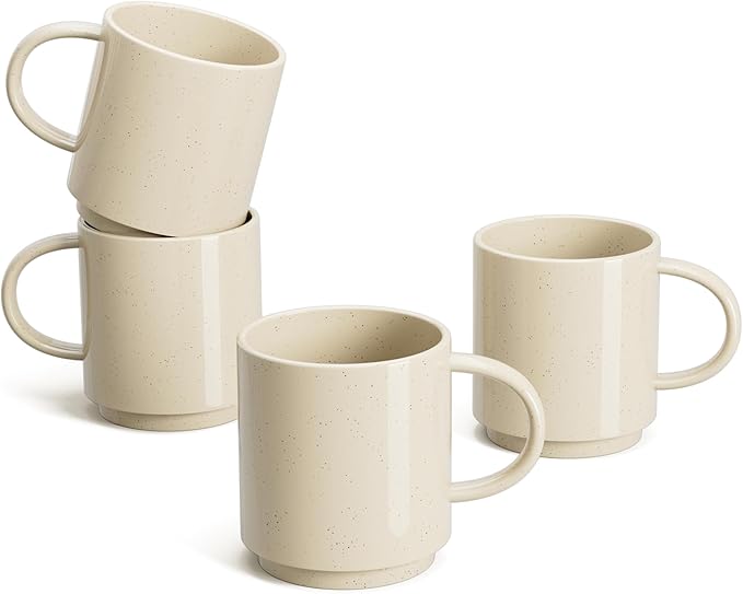 Sweese Stackable Coffee Mugs - 10 Oz Porcelain Cups for Specialty Coffee Drinks, Cappuccino, Cafe Mocha, Latte and tea, Set of 4, Beige