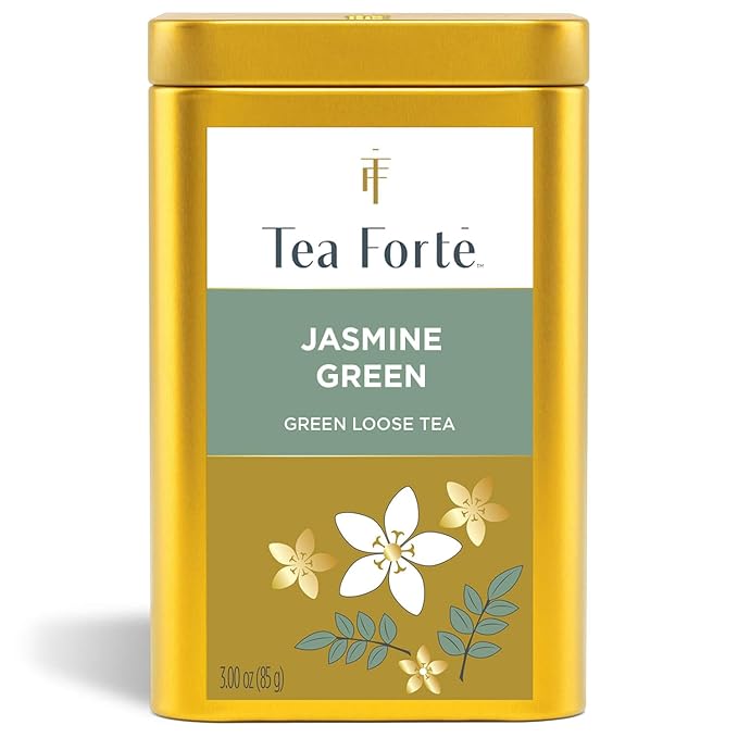 Tea Forte Jasmine Green Premium Loose Leaf Caffeinated Green Tea Blend Canister, Makes 35-50 Cups