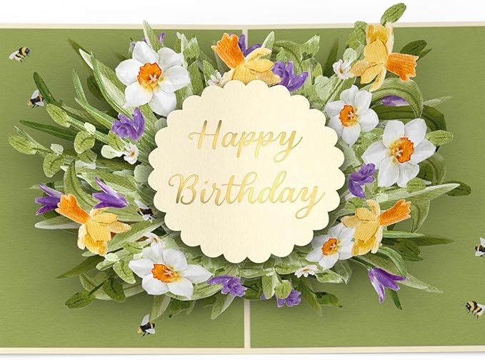 Lovepop Happy Birthday Pop-Up Card for Her and Him- 3D Floral Birthday Greeting Cards for Boys, Girls, Men, Women - Flower Bloom - 5" x 7" Daffodils & Tulips Card - Blank Notecard & Envelope Included