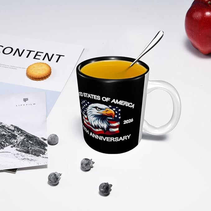 The USA Black 3 250th 11oz Ceramic Mug Cute Coffee Mugs Tea Cup with Handle for Office and Home Gift for Men Women