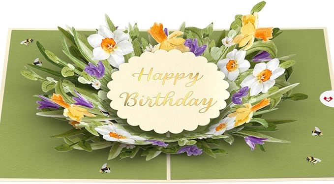 Lovepop Happy Birthday Pop-Up Card for Her and Him- 3D Floral Birthday Greeting Cards for Boys, Girls, Men, Women - Flower Bloom - 5" x 7" Daffodils & Tulips Card - Blank Notecard & Envelope Included