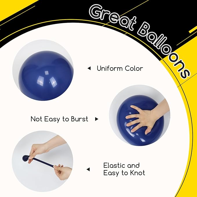 60pcs Black and Yellow Balloons 12inch with Navy Blue Yellow Gray Metallic Silver Balloons for Baby Shower Birthday Party Decorations for Men