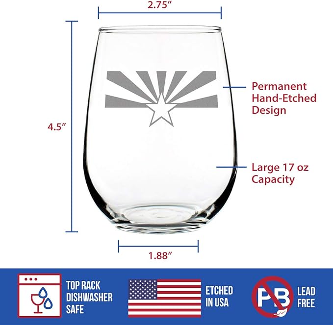 Bevvee Arizona Flag - Stemless Wine Glass - State Themed Drinking Decor and Gifts for Arizonans - Large 17 Ounce