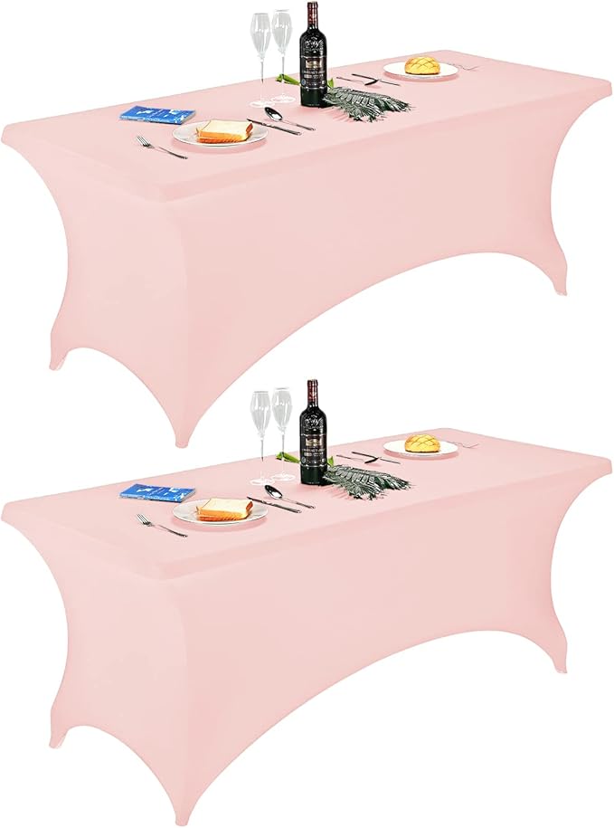 FORLIFE 2Pack Spandex Table Covers，Fitted Tablecloth for Rectangular Tables, Stretch Patio Table Covers, Universal Spandex Table Cover for Wedding, Banquet, Party (6ft, Blush Pink)