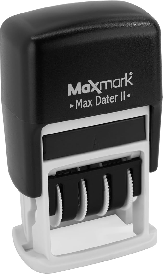 MaxMark Self-Inking Rubber Date Office Stamp with Revised Phrase Blue Ink & Date RED Ink (Max Dater)