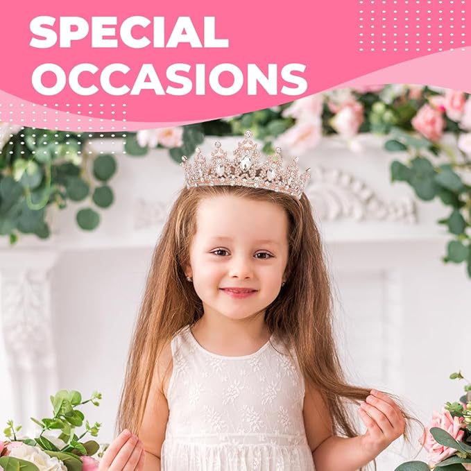 Birthday Tiara Crown with Sash for Women, Headband Hair Accessories for Wedding Party Costume Rose