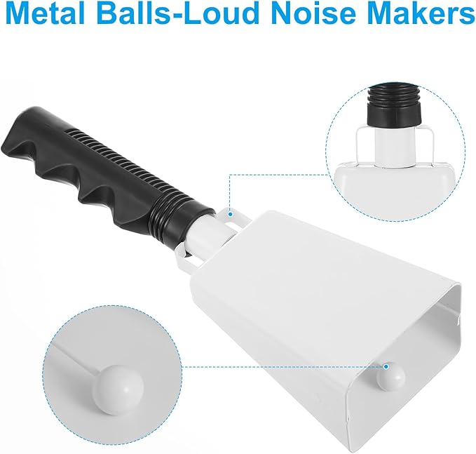 PATIKIL 9inch Cow Bells for Football Games, 12pcs Cowbells for Sporting Events Bulk Loud Noise Makers Metal Cow Bell with Handle for Cheering Competition Marathon Wedding DIY Paint, White