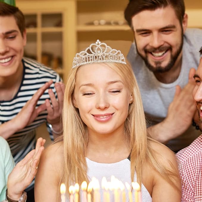AOPRIE Birthday Crown for Women Birthday Girl Sash for Women Birthday Tiara for Women Birthday Girl Headband Princess Crown Rhinestone Happy Birthday Accessories Gold