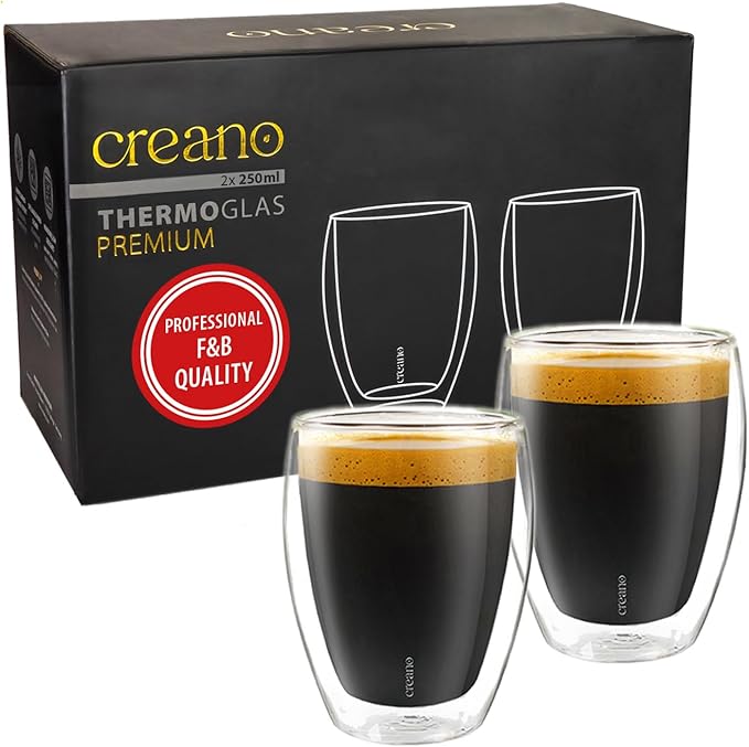 Creano Premium Double-Walled Drinking Glasses 9oz / 250 ml - Set of 2 - Professional Quality - 100% Dishwasher Safe