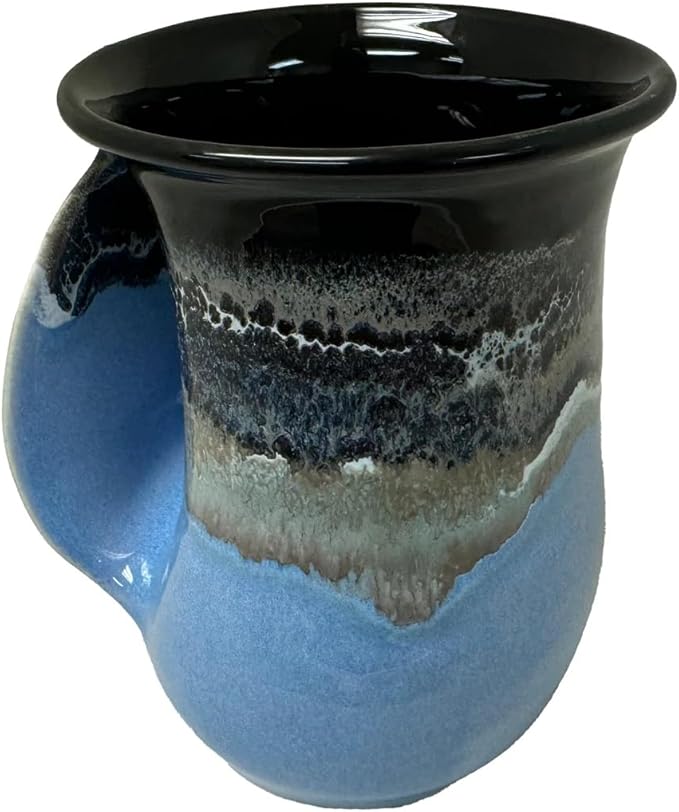 Clay in Motion Hand Warmer Coffee Mug – Handmade Coffee Mug With Comfortable Handle Contoured Pocket Hand Warming Ceramic Coffee Mug – Proudly Made in USA – Left Handed – 14 Oz - Pacific Chill