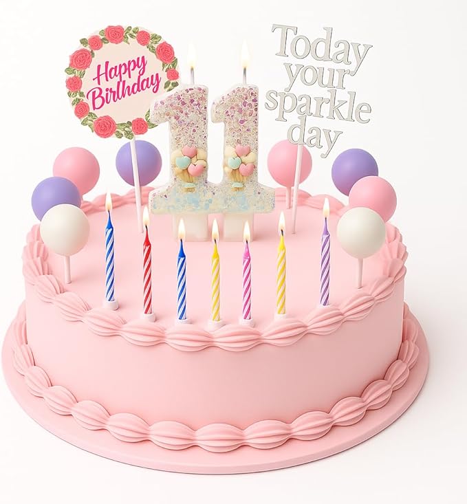 by Tugba Aydan - 11 Number Birthday Candles – 25 Piece Cake Decoration Kit with Number Candle – Party Supplies for Kids’ Eleventh Birthday Celebration