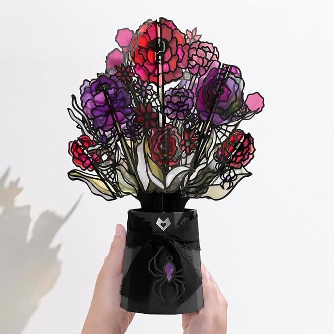 Lovepop Halloween Suncatcher Bouquet for Her and Him - 3D Greeting Cards for Boys, Girls, Men, Women - 12" Moonlit Amethyst Stained Glass Bouquet - Blank Notecard Included