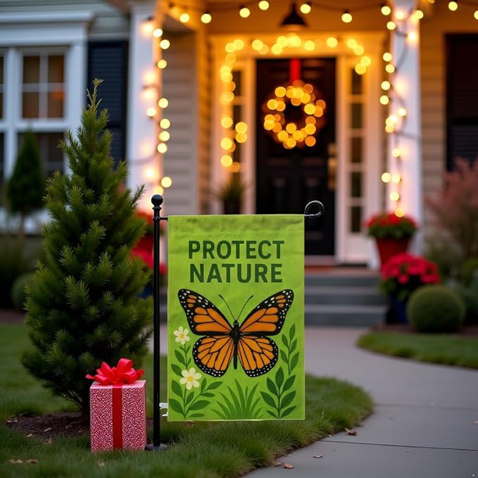 FLAGMEUP8386 Welcome Monarch Butterfly Garden Flag 12x18 Inch Double-Sided Polyester Yard Banner with Nature Message, Outdoor Patriotic Seasonal Decoration for Garden, Porch, Lawn